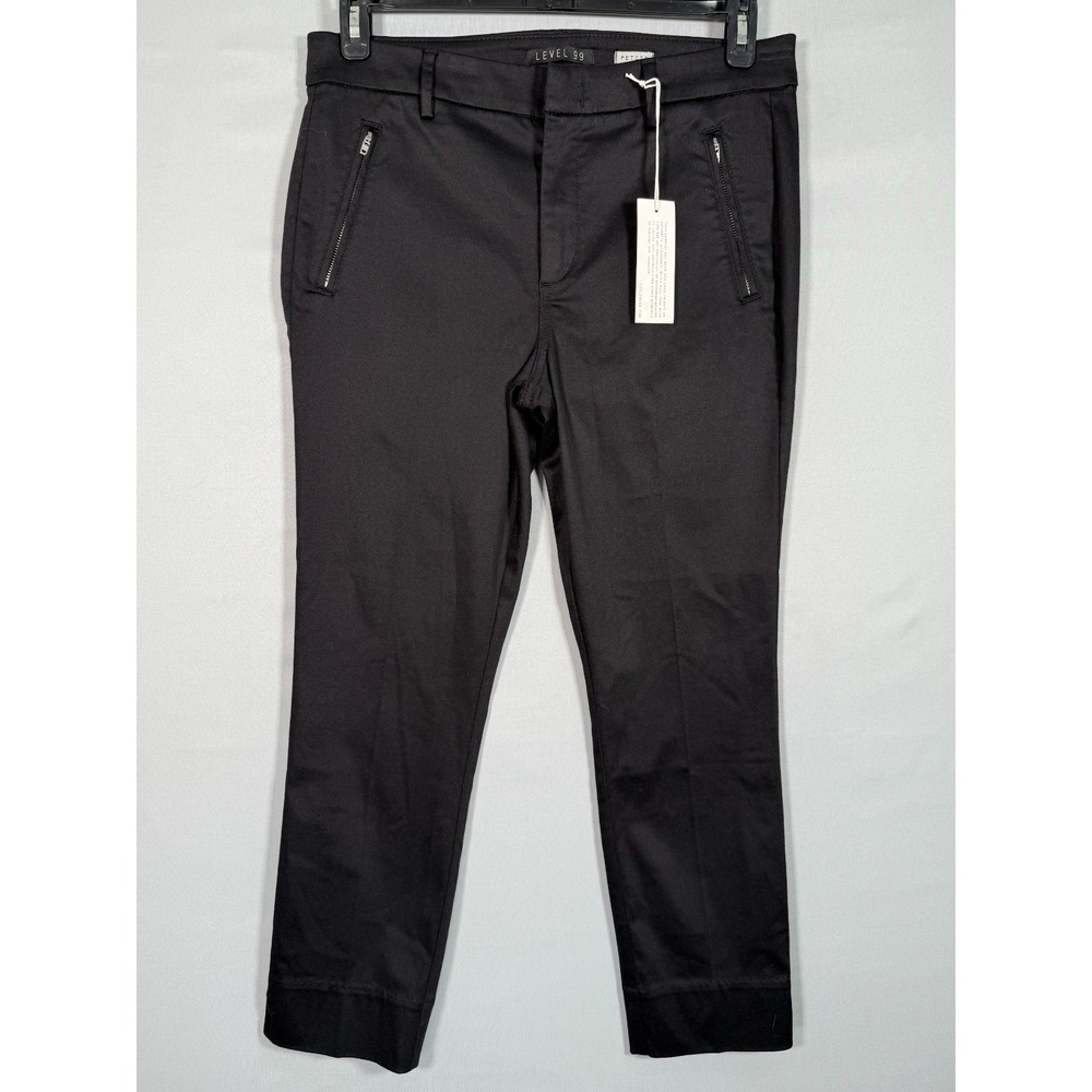 NWT Level 99 Black Trousers‎ Pant Tapered Size 31P Zip Pockets Stretch Logo Soft